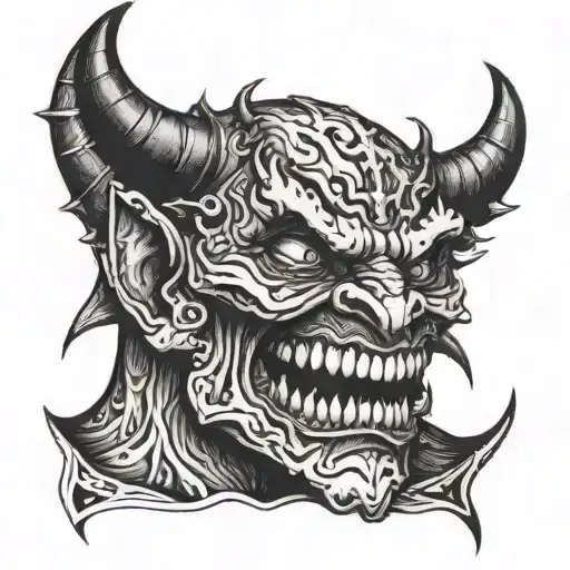 devil holding cross in teeth  tattoo design idea
