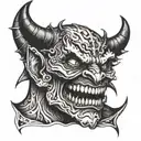 devil holding cross in teeth  tattoo design idea