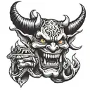 devil holding cross in teeth  tattoo design idea