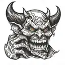 devil holding cross in teeth  tattoo design idea