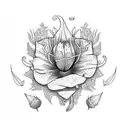 lily, rose and thistle tied with clover tattoo design idea