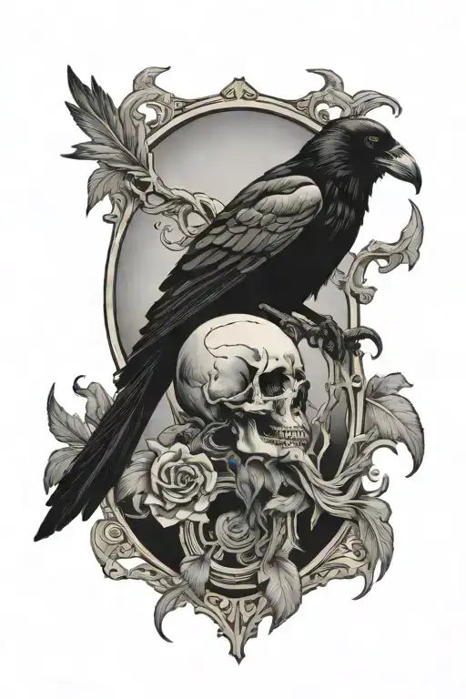 death tarot card with a raven perched atop tattoo design idea