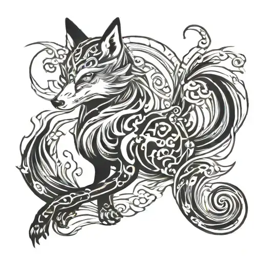 Nine-Tailed Fox in Japanese Style tattoo design idea