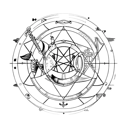 Gemini, Sagittarius, Libra, Aquarius, Cancer, Virgo linework sleeve tattoo design idea