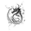 Black dragon emerging from underwater cave tattoo design idea