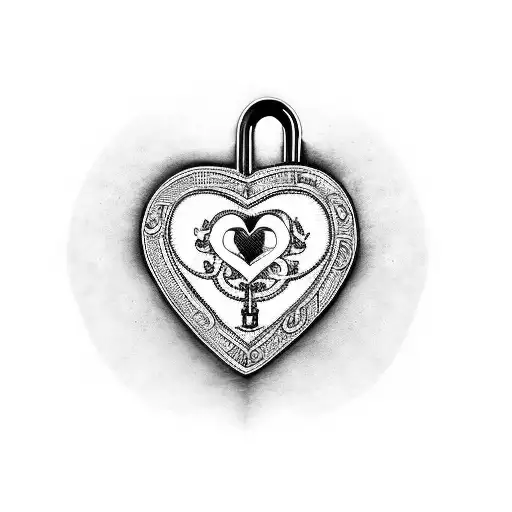 A blackwork tattoo depicting a heart-shaped lock with each family member's initials as keys tattoo design idea