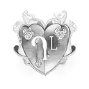 A blackwork tattoo depicting a heart-shaped lock with each family member's initials as keys tattoo design idea