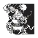 A coffee cup morphing into a storm cloud with lightning bolts, symbolizing the client's passion for coffee and meteorology tattoo design idea