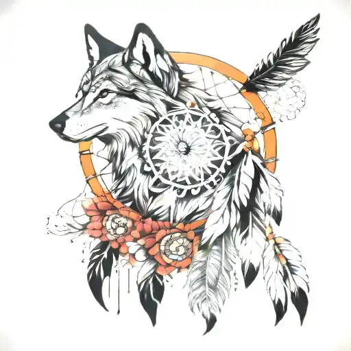 mandala wolf and dream catcher tattoo design idea