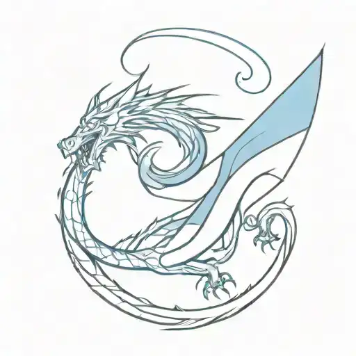 dragon with moon breathing blue fire tattoo design idea