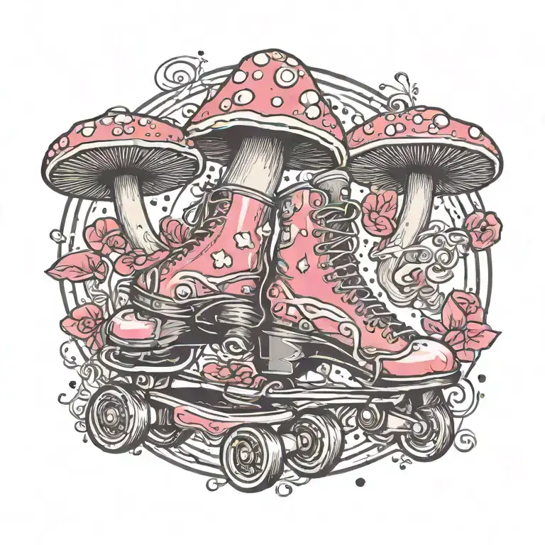 Happy roller skating magic mashroom tattoo design idea