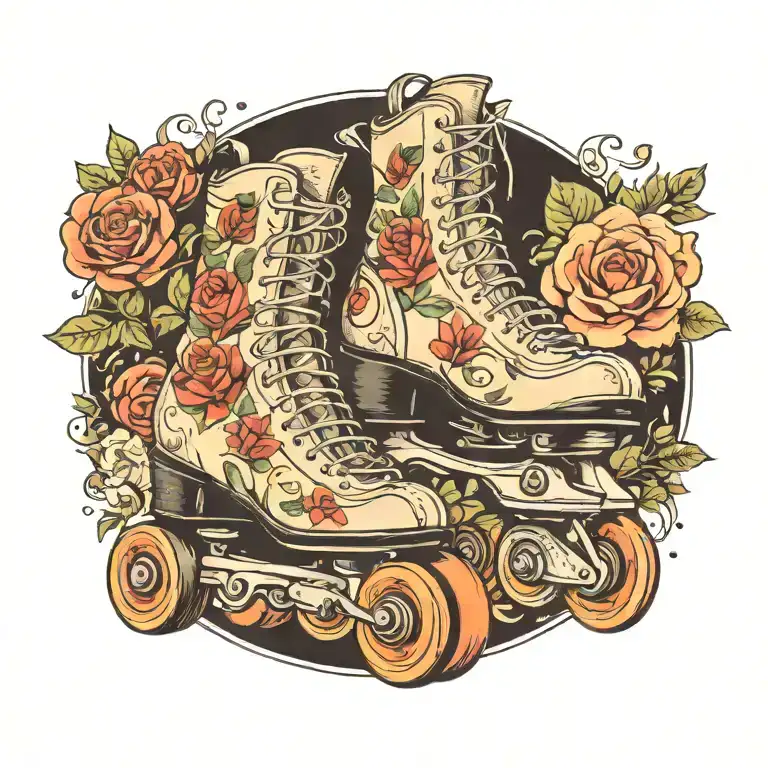roller skates gliding across them tattoo design idea