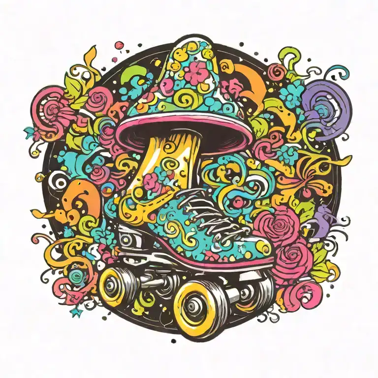 Happy roller skating magic mashroom tattoo design idea