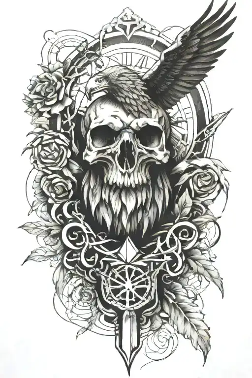 memento mori forearm tattoo with eagle like structures blended together tattoo design idea