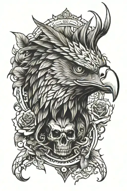 memento mori forearm tattoo with eagle like structures blended together tattoo design idea