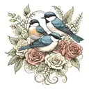 swallow bird chickadee roses intertwined poppies growing tattoo design idea
