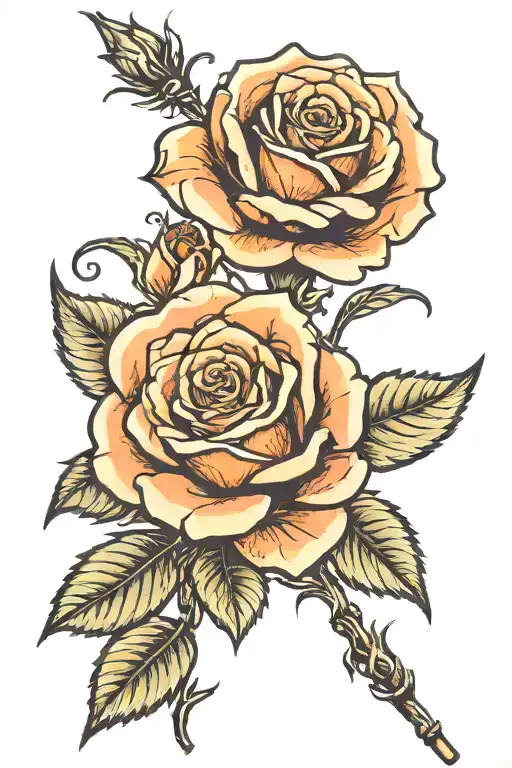 single long stem rose with angel shadow tattoo design idea
