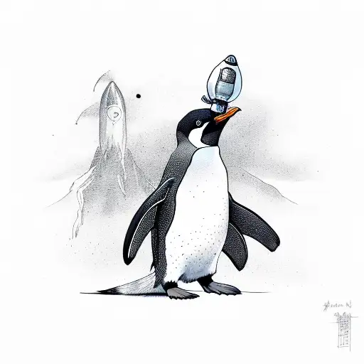 penguin wearing rocket tattoo design idea