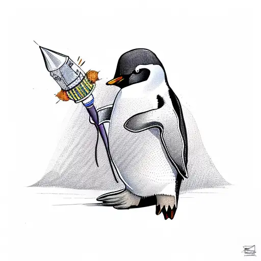 penguin with rocket on back tattoo design idea