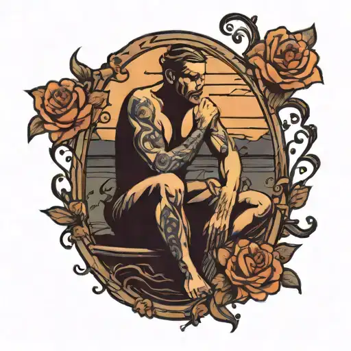 person bathing in shadows tattoo design idea
