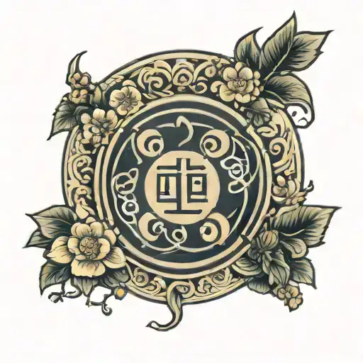 The oda clan symbol surrounded by multiple japanese quince tattoo design idea
