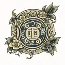 The oda clan symbol surrounded by multiple japanese quince tattoo design idea