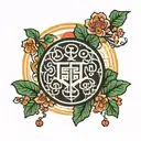 The oda clan symbol surrounded by multiple japanese quince tattoo design idea