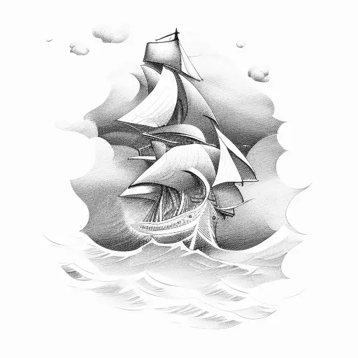 A ship sailing through a stormy sea tattoo design idea