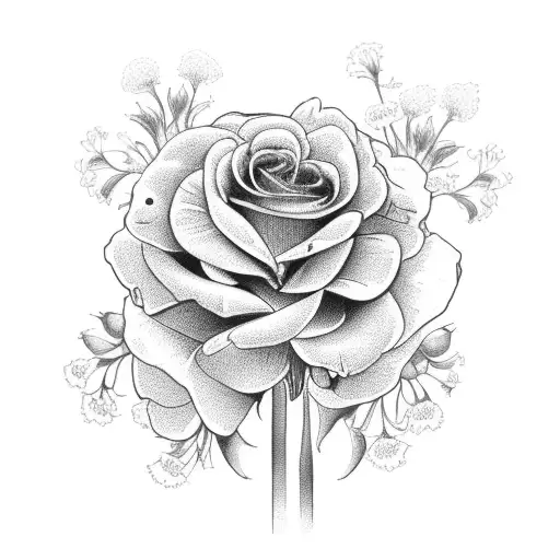 A mason jar filled with carnations, violets, daffodils, a rose, asters, marigolds, holly tattoo design idea