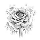 A mason jar filled with carnations, violets, daffodils, a rose, asters, marigolds, holly tattoo design idea