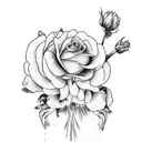 A mason jar filled with carnations, violets, daffodils, a rose, asters, marigolds, holly tattoo design idea