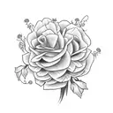 A mason jar filled with carnations, violets, daffodils, a rose, asters, marigolds, holly tattoo design idea