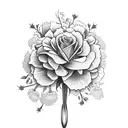 A mason jar filled with carnations, violets, daffodils, a rose, asters, marigolds, holly tattoo design idea