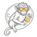 a monkey with sunglasses sitting on a disco ball sipping a martini tattoo design idea