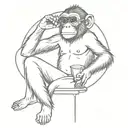 a monkey with sunglasses sitting on a disco ball sipping a martini tattoo design idea
