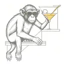 a monkey with sunglasses sitting on a disco ball sipping a martini tattoo design idea