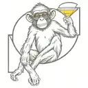 a monkey with sunglasses sitting on a disco ball sipping a martini tattoo design idea