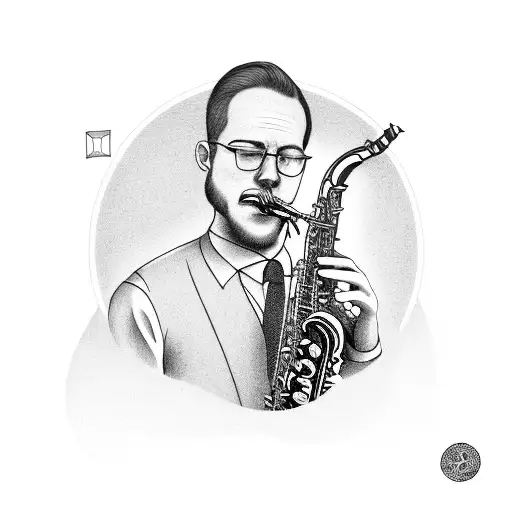 A smoking saxophone with money notes coming out of it tattoo design idea