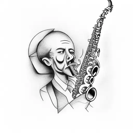 A smoking saxophone with money notes coming out of it tattoo design idea