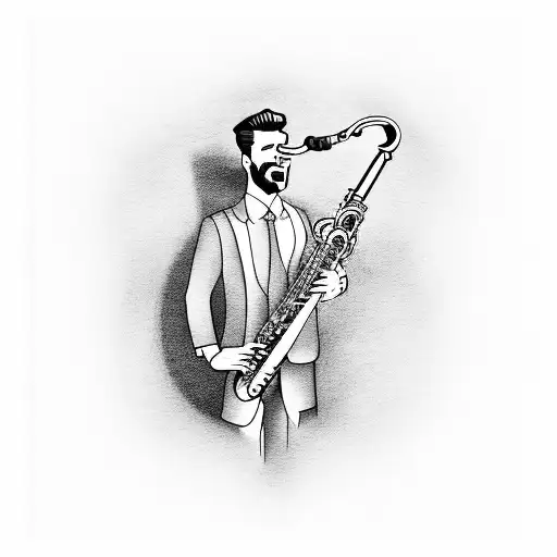 A smoking saxophone with money notes coming out of it tattoo design idea
