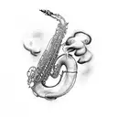 A smoking saxophone with money notes coming out of it tattoo design idea