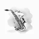 A smoking saxophone with money notes coming out of it tattoo design idea