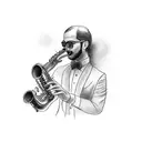 A smoking saxophone with money notes coming out of it tattoo design idea