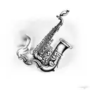 A smoking saxophone with money notes coming out of it tattoo design idea