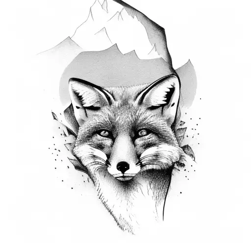 fox looking to the right with nature coming out with the fox tattoo design idea