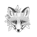 fox looking to the right with flowers coming out with the fox tattoo design idea