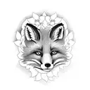 fox looking to the right with flowers coming out with the fox tattoo design idea