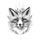 fox looking to the right with flowers coming out with the fox tattoo design idea