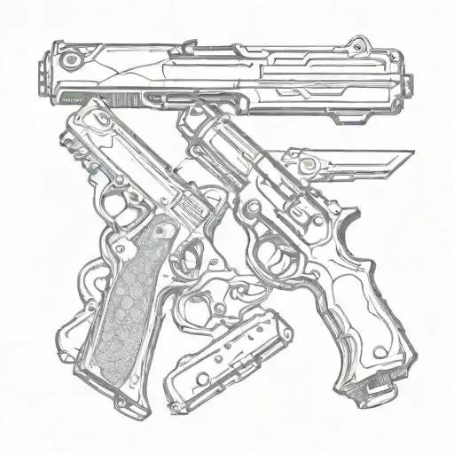 Knife and pistol crossed tattoo design idea