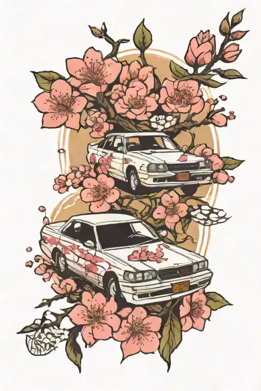 Toyota mark 2, cherry blossoms around tattoo design idea
